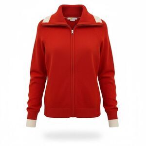 Boden Women’s Zip Up Wool Blend Sweater Size US 2 Red Oversized Collar Bright